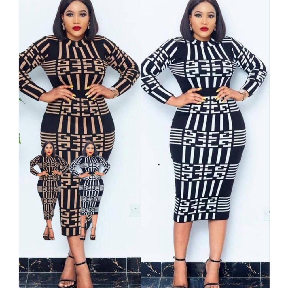Chic Geometric Patterned dresses Black and white and Black and gold .